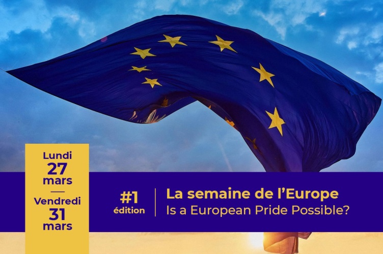 Drapeau Europeen avec le soleil en arrière plan.