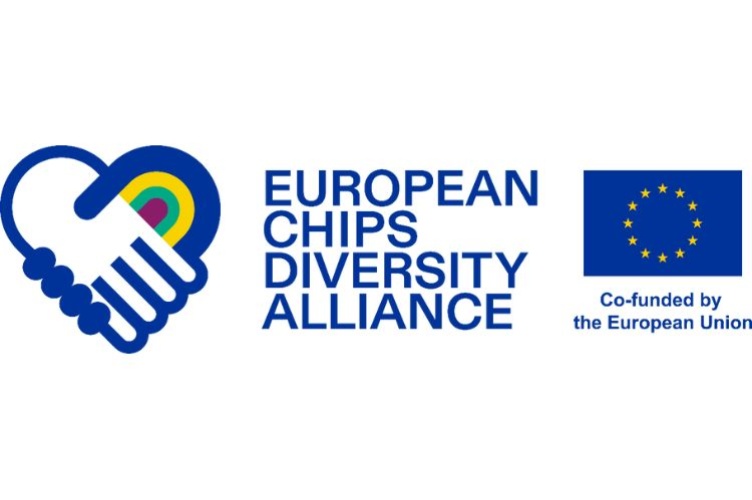 Logo of the European Chips Diversity Alliance with an EU flag next to it